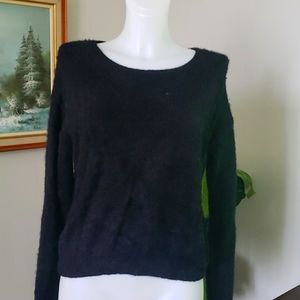 Casual- Chic Black Fuzzy Sweater